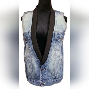 Litz Sleeveless Denim Jacket Tuxedo Style Small